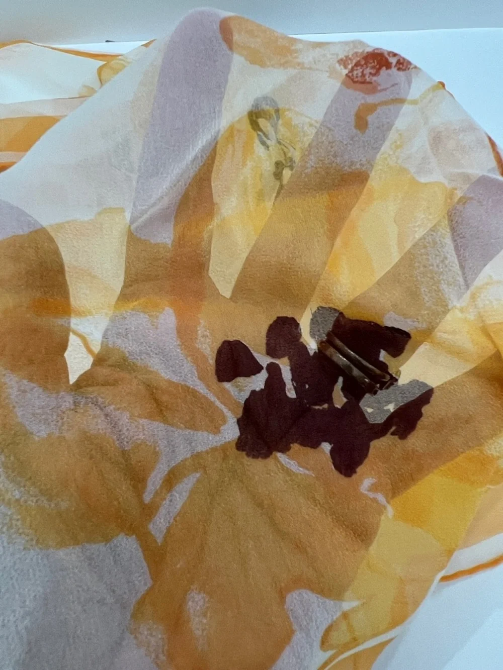 Vintage Vera Neumann Yellows, apricots & touch of brown Sheer scarf 42” x 13”